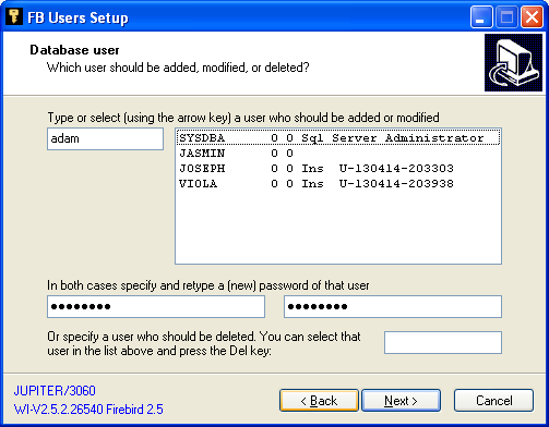 User dialog page